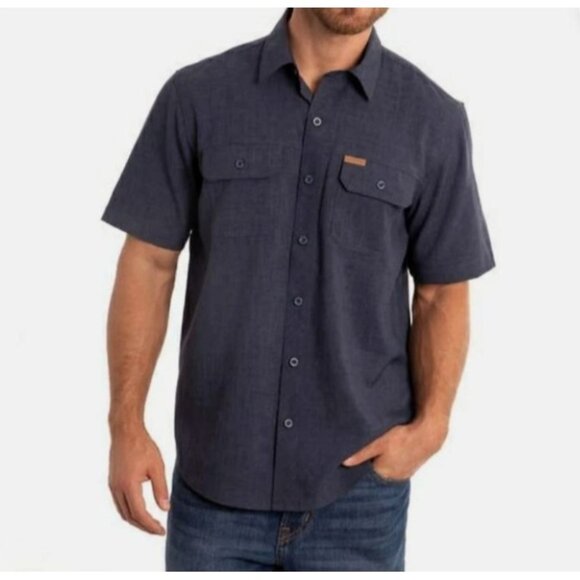 Orvis Mens Short Sleeve Button Down Shirt Navy Blue Size Medium - Picture 1 of 8
